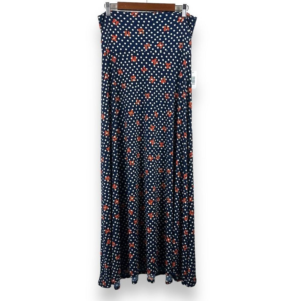 LuLaRoe Women's Size M Maxi Skirt Blue With Bows And Polka Dots Comfortable New